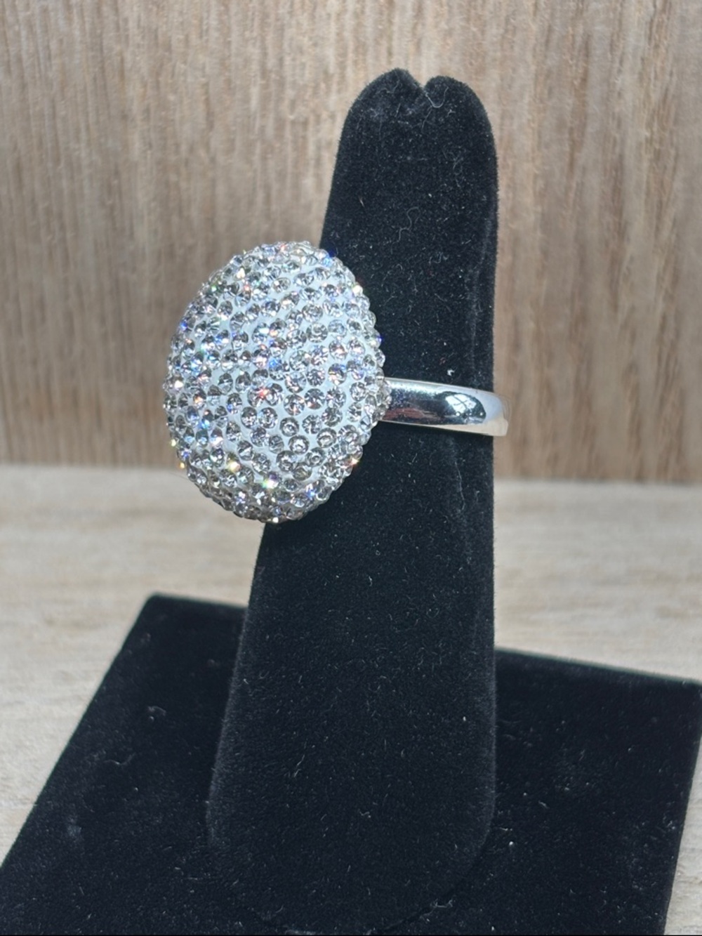 Silver Crystal Pavé Dome Ring - Clear Sparkle